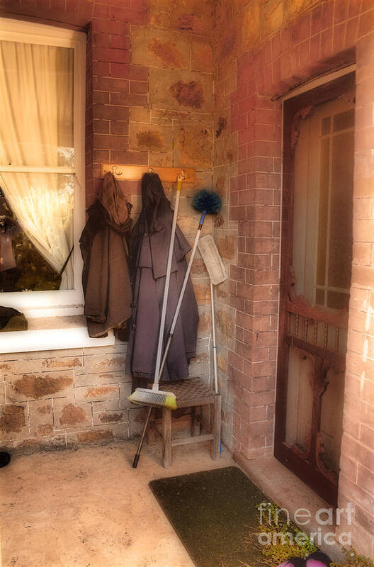 Home Art Print featuring the photograph Coats and Brooms by Elaine Teague