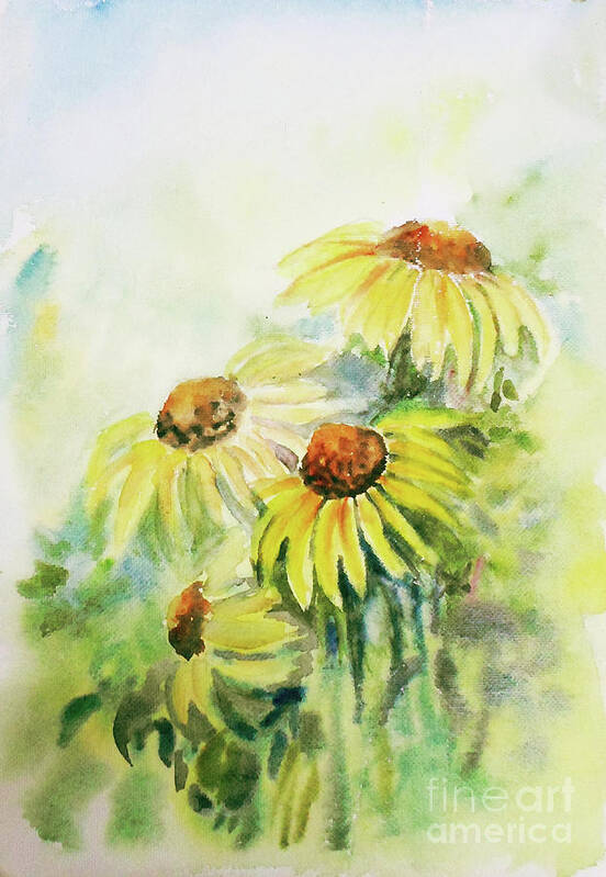 Floral Art Print featuring the painting Cone flowers by Asha Sudhaker Shenoy