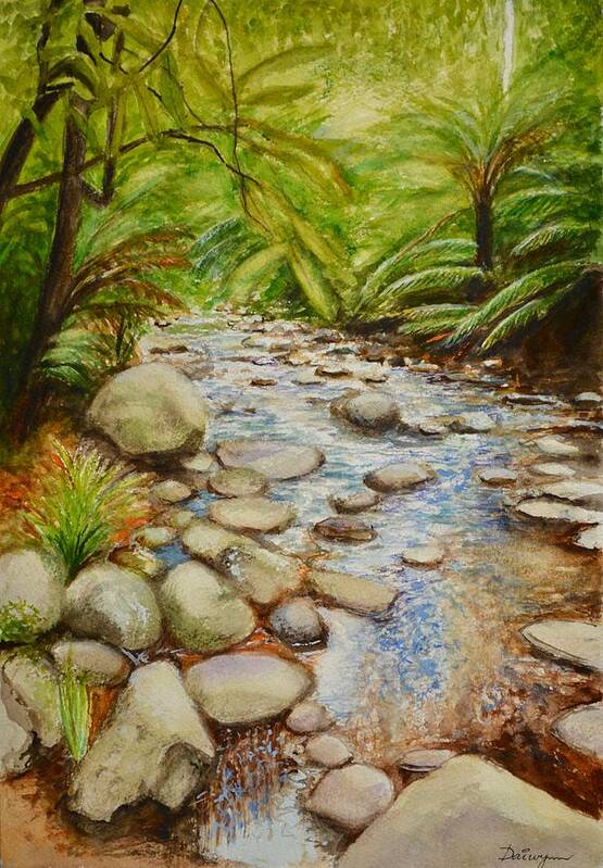 Stream Art Print featuring the painting Coranderrk Creek Yarra Ranges by Dai Wynn