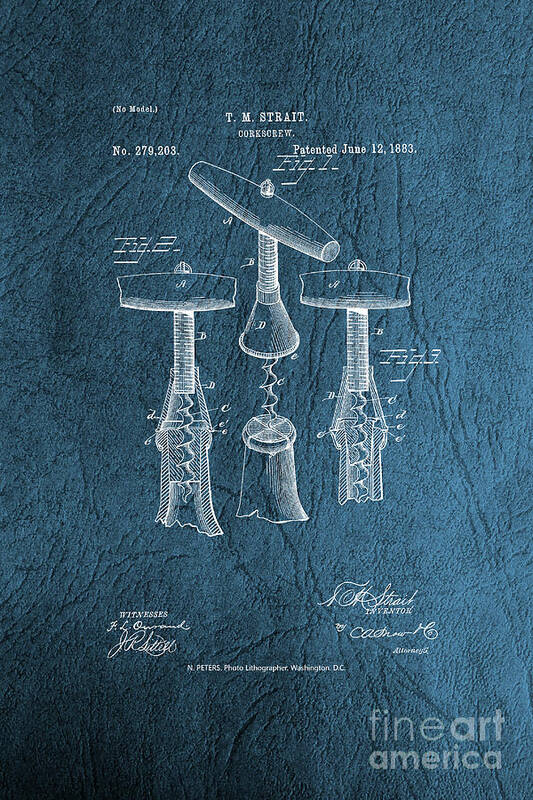 Patent Art Print featuring the photograph Corkscrew Patent Drawing From 1883 - Vintage by Doc Braham
