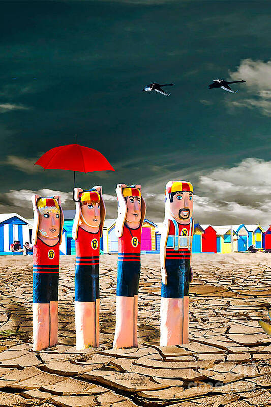 Weird Art Print featuring the digital art Cracked V - The Life Guards by Chris Armytage
