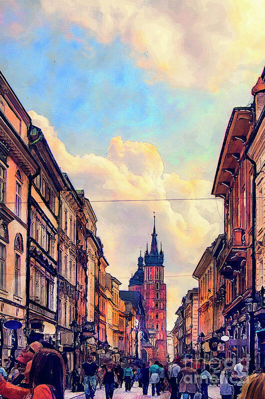 Cracow Art Print featuring the painting Cracow Florianska street by Justyna Jaszke JBJart