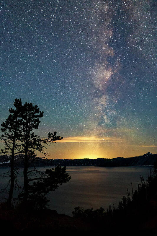 Night Art Print featuring the photograph Crater Lake Milky Way by Cat Connor
