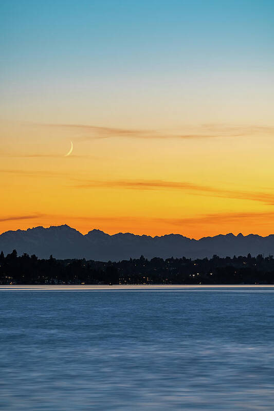 Moon Art Print featuring the photograph Crescent Moon Sunset by Ken Stanback