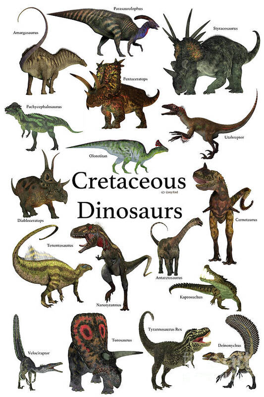 Cretaceous Art Print featuring the digital art Cretaceous Dinosaurs by Corey Ford