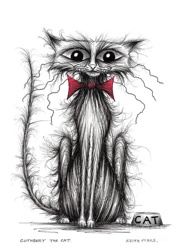 Thin Kitties Art Print featuring the drawing Cuthbert the cat by Keith Mills