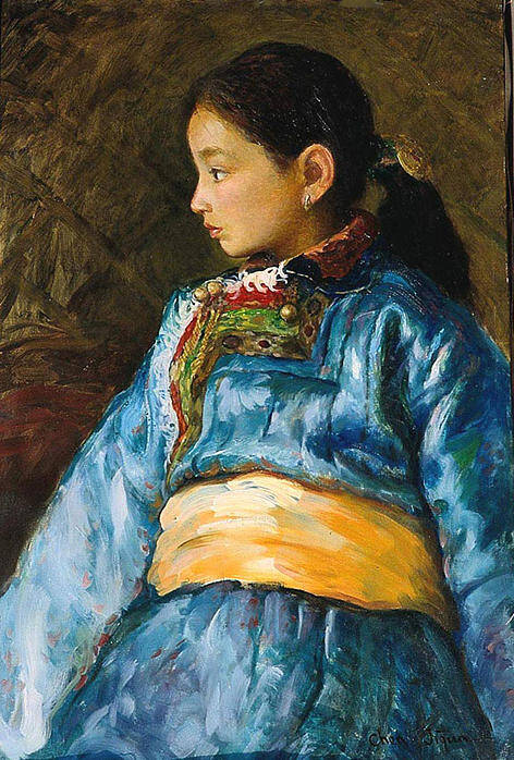 Portrait Art Print featuring the painting Da Guo La by Ji-qun Chen