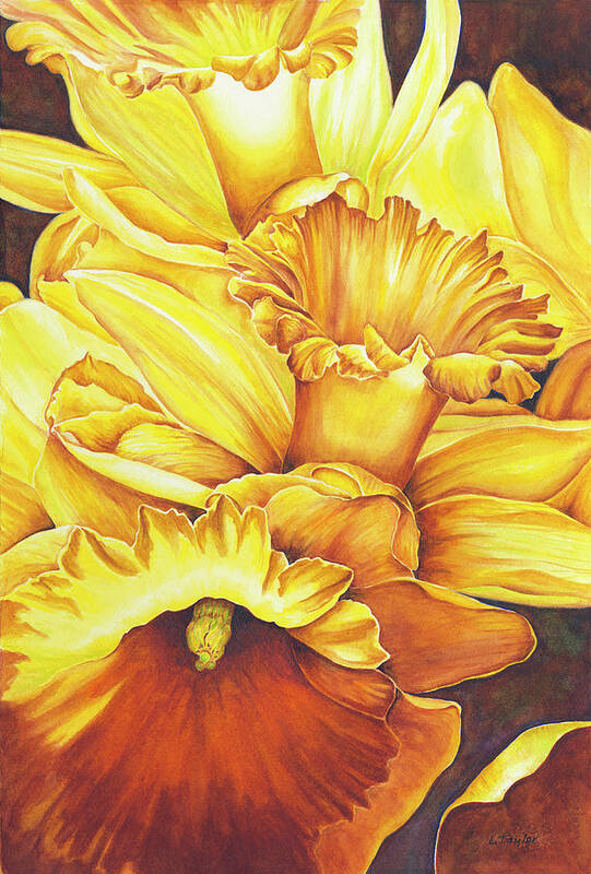 Floral Art Print featuring the painting Daffodil Drama by Lori Taylor