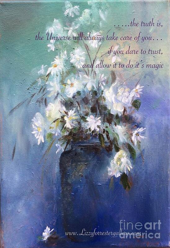 Daisies Art Print featuring the painting Serenity, Daisies in a Jar Greeting Card by Lizzy Forrester