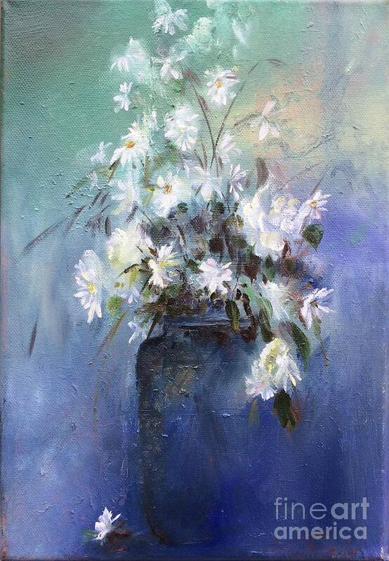 Daisies Art Print featuring the painting Serenity Daisies in a Vase 2018 by Lizzy Forrester