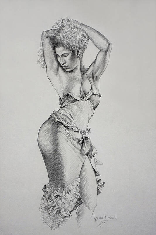 Afro-american Woman Art Print featuring the drawing Dancer Muse Study by Harvie Brown