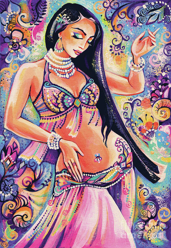 Belly Dancer Art Print featuring the painting Dancing in the Mystery of Shahrazad by Eva Campbell