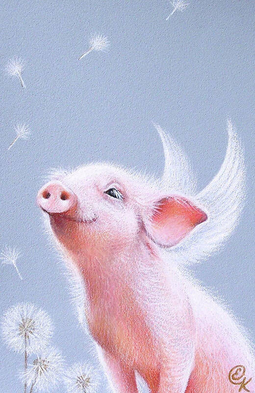 Pig Art Print featuring the drawing Dandelions by Elena Kolotusha