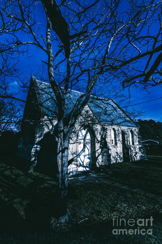 Creepy Art Print featuring the photograph Dark mysterious church by Jorgo Photography