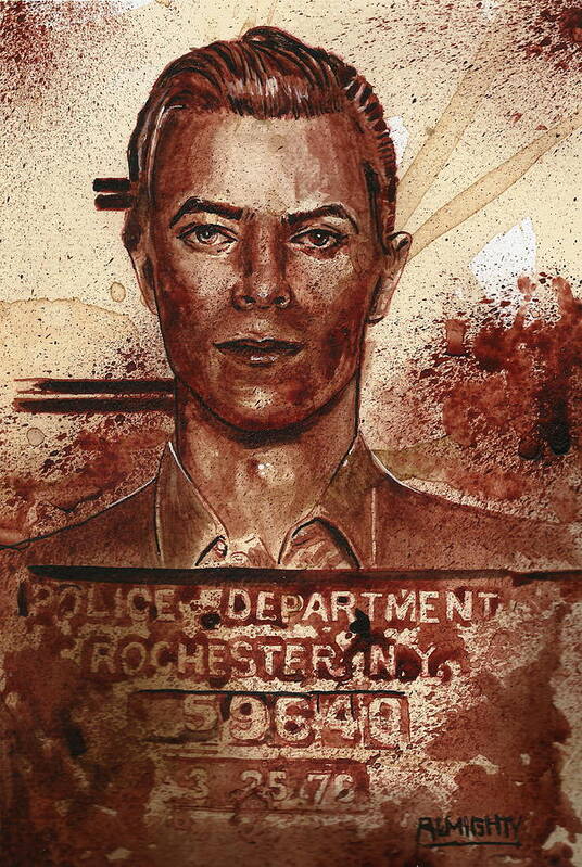 David Bowie Art Print featuring the painting DAVID BOWIE MUGSHOT 1976 - dry blood by Ryan Almighty