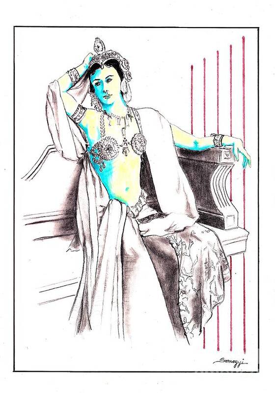 Dancer Art Print featuring the drawing Deadly Diva, Mata Hari -- Portrait by Jayne Somogy
