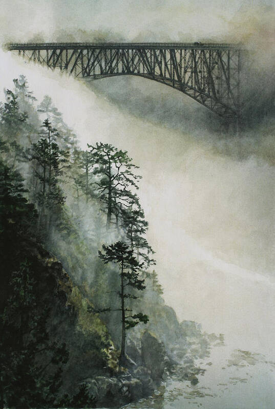 Fog Art Print featuring the painting Deception Pass Fog by Perry Woodfin