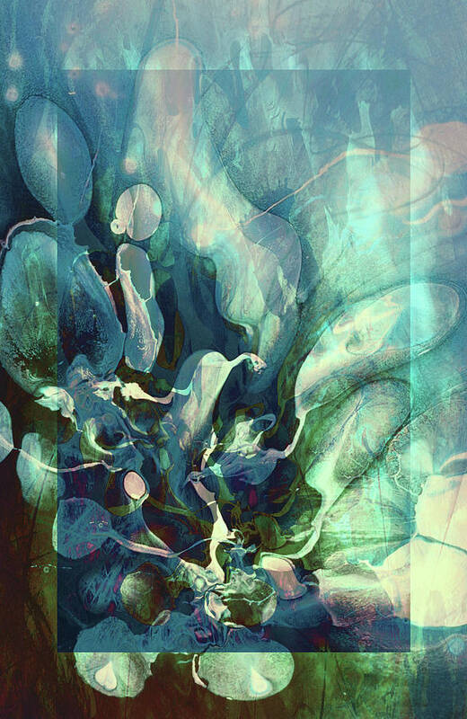 Deep Ocean Coral Abstract Art Print featuring the mixed media Deep Ocean Coral Abstract by Georgiana Romanovna