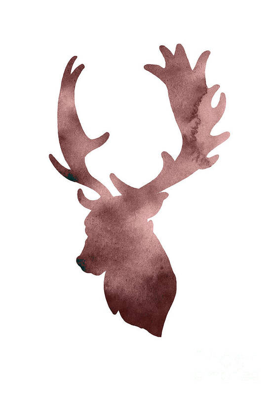  Abstract Art Print featuring the painting Deer head silhouette minimalist painting by Joanna Szmerdt