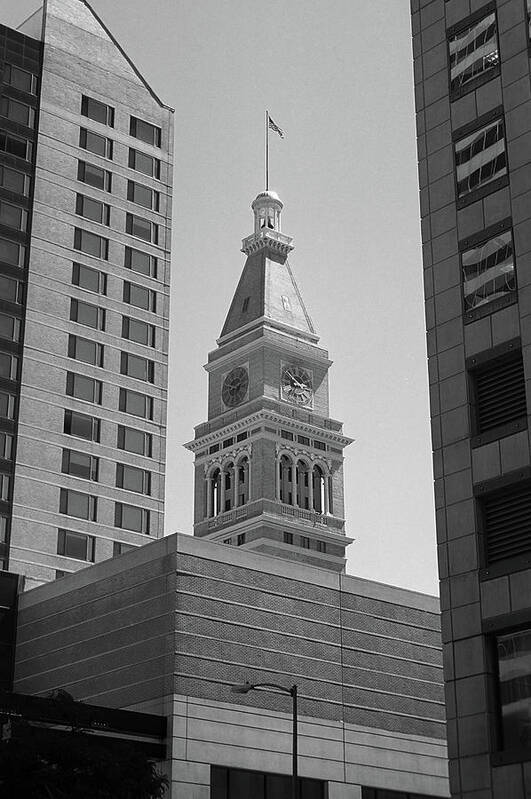 16th Art Print featuring the photograph Denver - Historic D and F Clocktower 2 BW by Frank Romeo