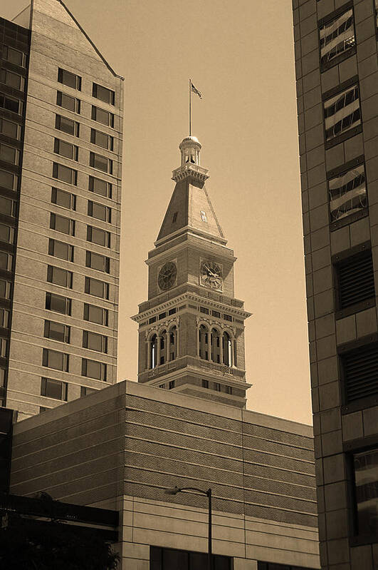 16th Art Print featuring the photograph Denver - Historic D F Clocktower 2 Sepia by Frank Romeo