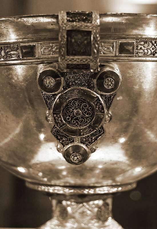 Chalice Art Print featuring the photograph Derrynaflan Silver Chalice Macro Irish Artistic Heritage Sepia by Shawn O'Brien