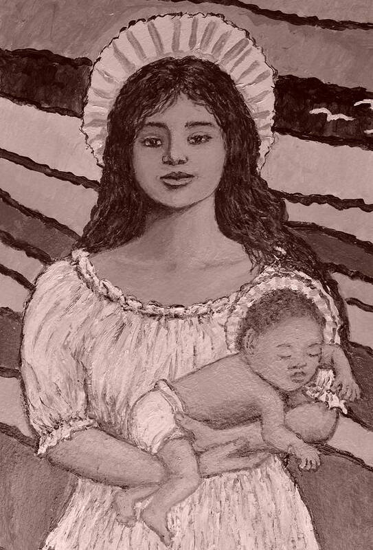 Mother Art Print featuring the painting Detail Crop in Sepia of Madonna of the Promised Land by Kathleen McDermott