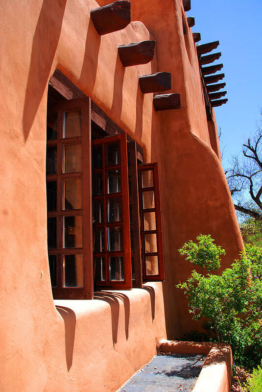 Santa Fe Art Print featuring the photograph Detail of a Pueblo style architecture in Santa Fe by Susanne Van Hulst