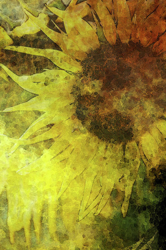 Lost Art Print featuring the photograph Digital Lost Watercolor Bee and Sunflower 2248 LW_2 by Steven Ward