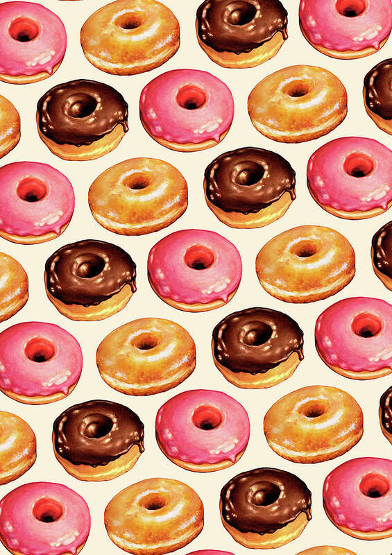 Food Art Print featuring the painting Donut Pattern by Kelly Gilleran