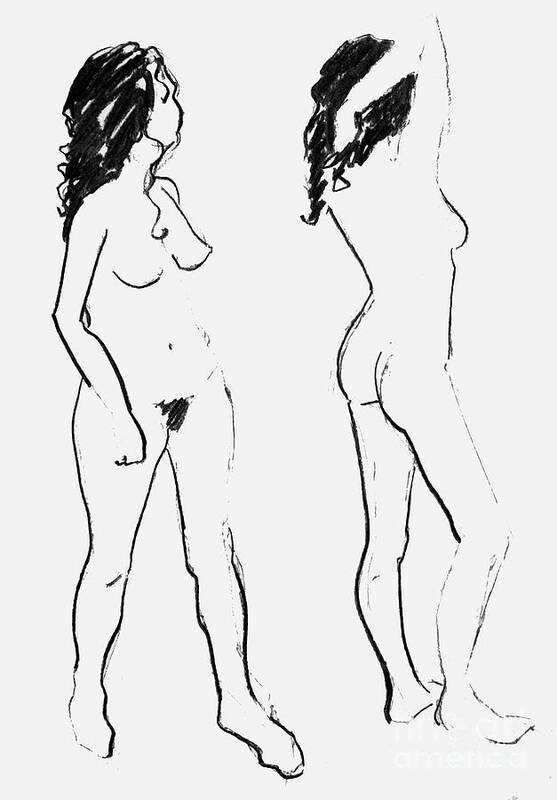 Female Nude Art Print featuring the drawing Double nude by Joanne Claxton