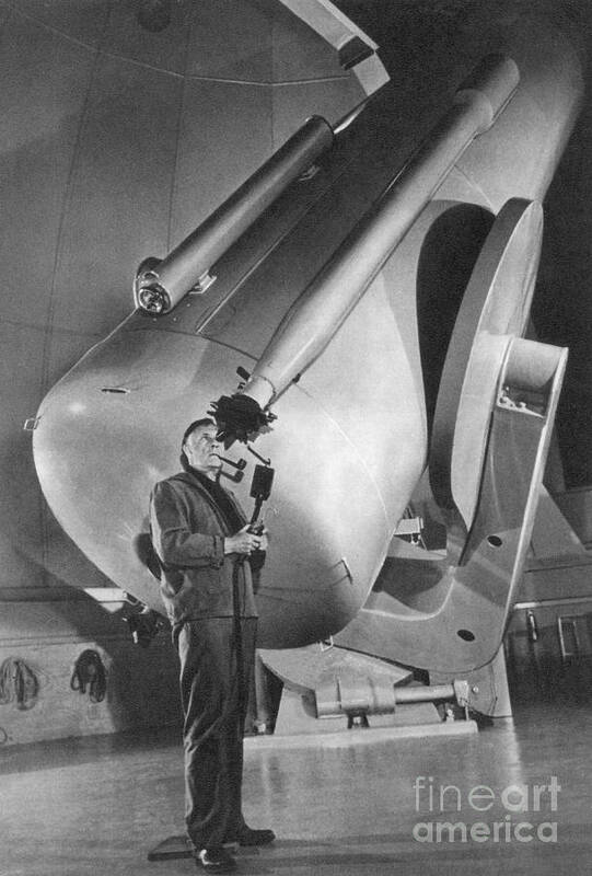 History Art Print featuring the photograph Edwin Hubble And Telescope Palomar by Science Source