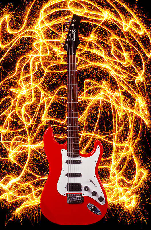Electric Guitar Sparks Art Print featuring the photograph Electric guitar with sparks by Garry Gay