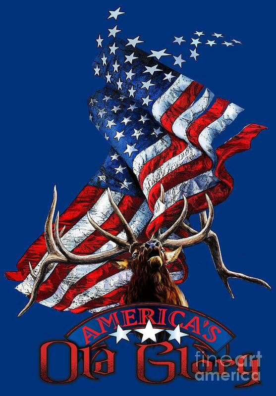 Elk Art Print featuring the drawing Elk Old Glory by Robert Corsetti