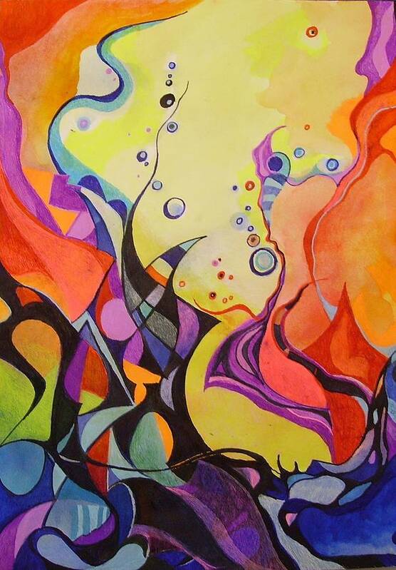 Watercolors Pens Paper Abstract Art Print featuring the painting Emergence by Wolfgang Schweizer