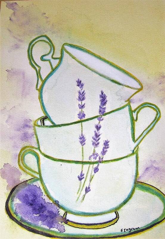 Flora Cups Art Print featuring the painting Lavender tea by Elvira Ingram