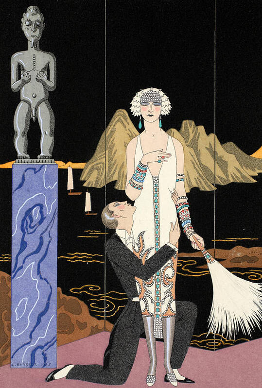 Evening Art Print featuring the drawing Evening by Georges Barbier