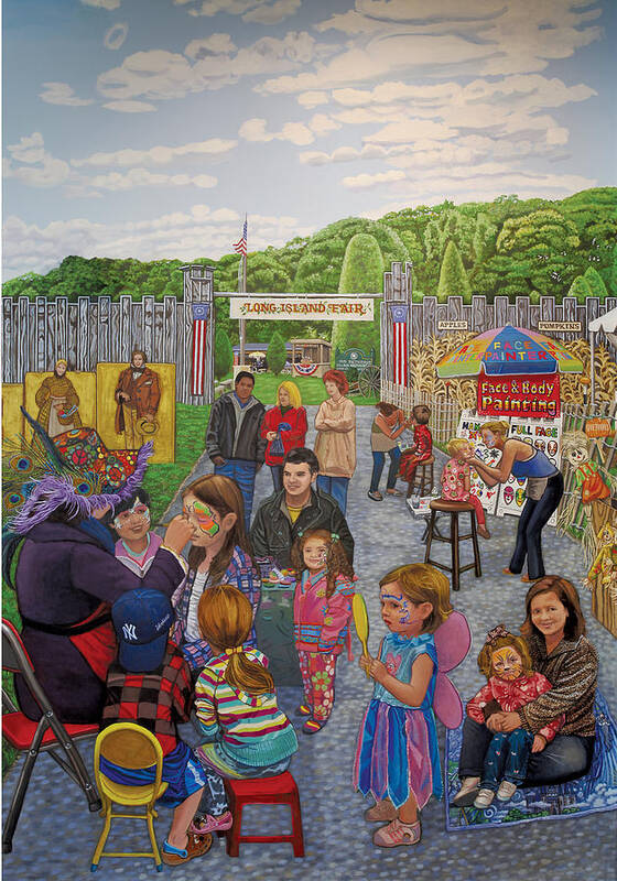 Landscape Art Print featuring the painting Face Painting at the Long Island Fair towel version #2 by Bonnie Siracusa