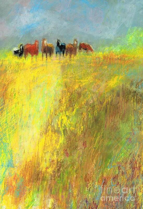 Horses Art Print featuring the painting Fall Day on the Mesa by Frances Marino