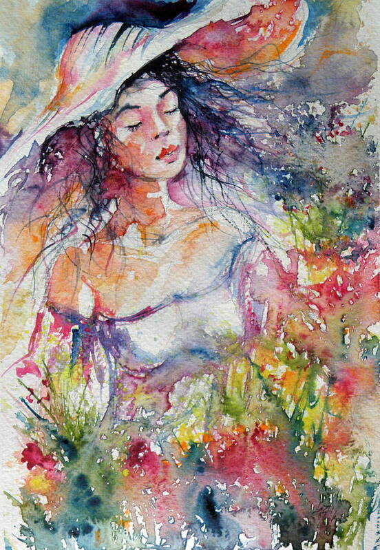 Girl Art Print featuring the painting Feeling in the garden by Kovacs Anna Brigitta