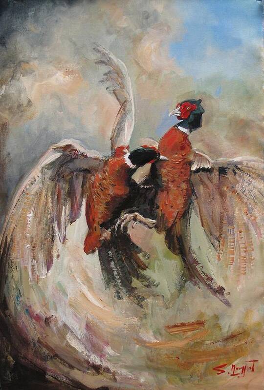 Pheasant Art Print featuring the painting Fight by Tigran Ghulyan