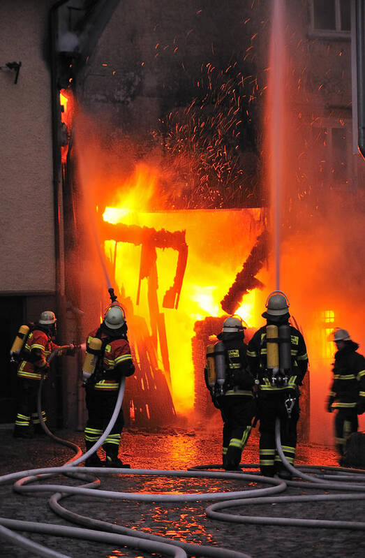 Fire Art Print featuring the photograph Fire - Burning House - Firefighters by Matthias Hauser