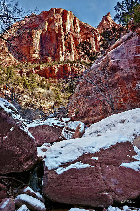 Zion Canyon Art Print featuring the photograph Fire and Ice by Christopher Holmes