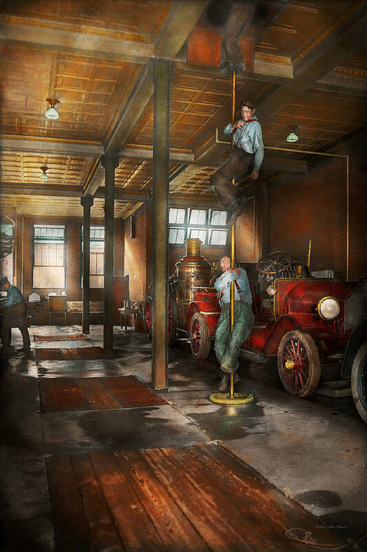 Seagrave Art Print featuring the photograph Firemen - Answering the firebell 1922 by Mike Savad