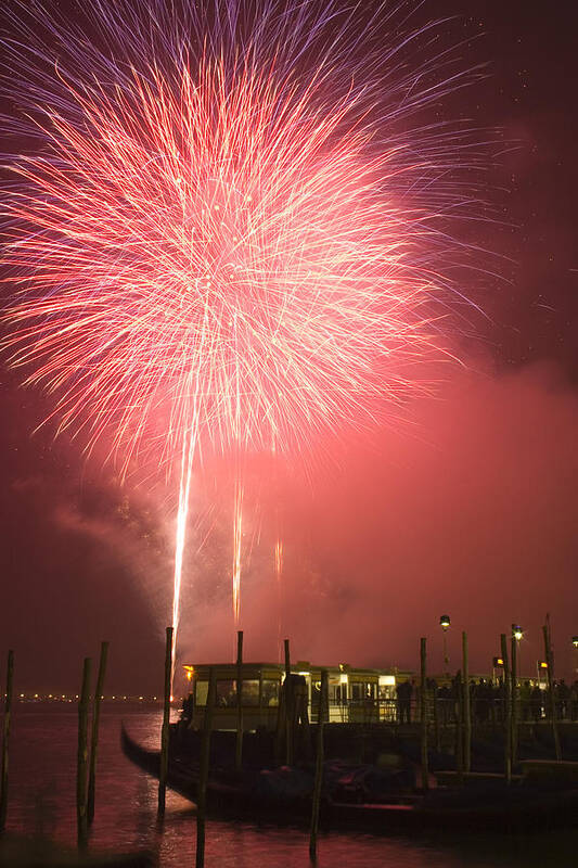 Fireworks Art Print featuring the photograph Fireworks in Venice by Ian Middleton