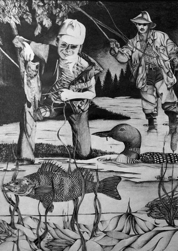 Fishing Art Print featuring the drawing Fishing Vacation by Bruce Bley