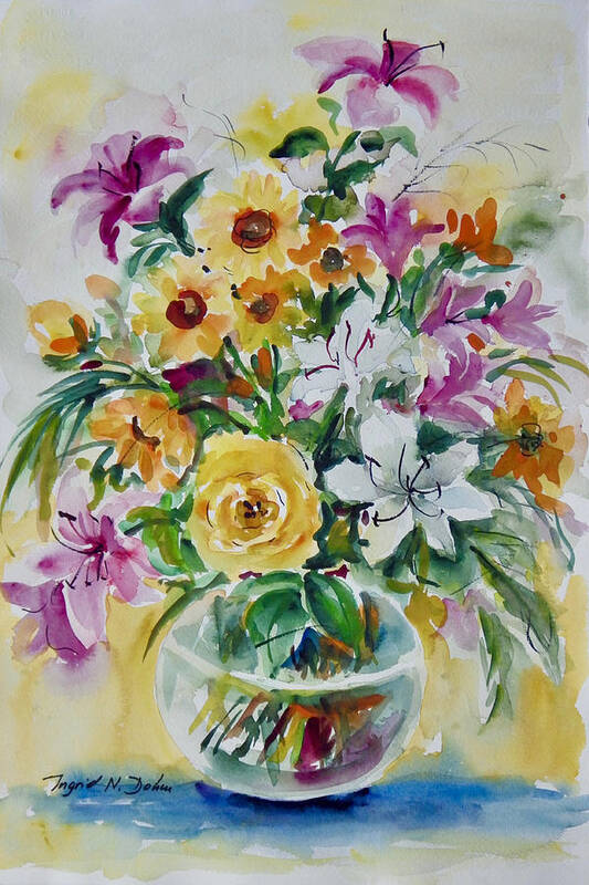 Flowers Art Print featuring the painting Floral Still Life Yellow Rose by Ingrid Dohm