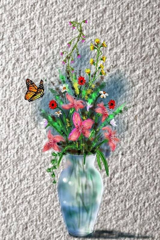 Vase Art Print featuring the digital art Flower study three by Darren Cannell
