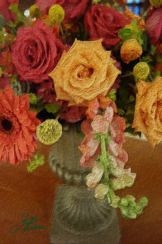 Flowers Art Print featuring the painting Flowers in Vase by Joan Reese