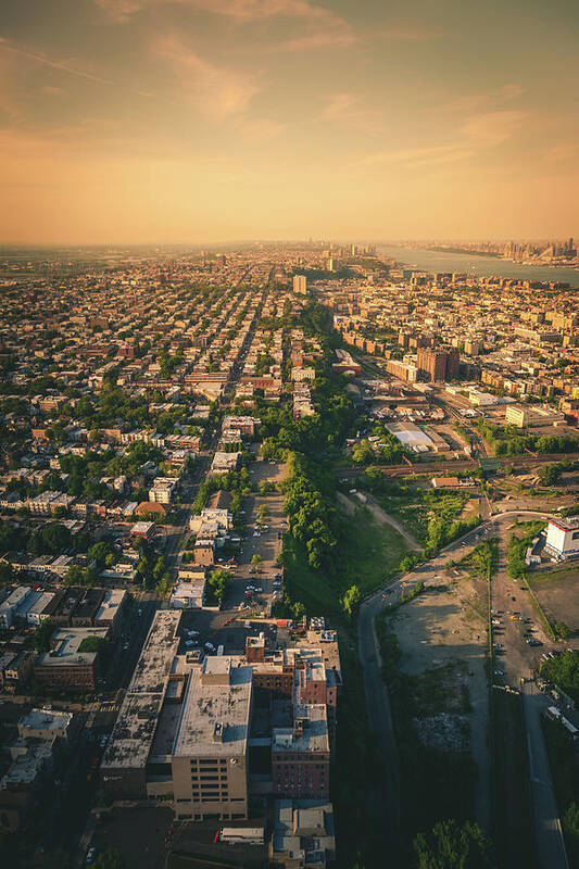 Aerial Art Print featuring the photograph Flying over Jersey City by Erik Nuenighoff